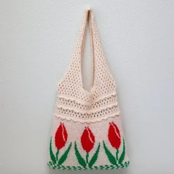 Elena Handbags Artsy Cotton Knitted Floral Shoulder Bag