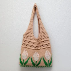 Elena Handbags Artsy Cotton Knitted Floral Shoulder Bag