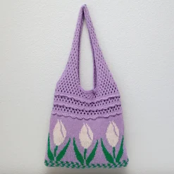 Elena Handbags Artsy Cotton Knitted Floral Shoulder Bag