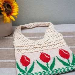 Elena Handbags Artsy Cotton Knitted Floral Shoulder Bag