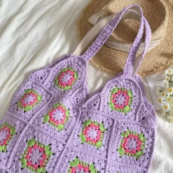 Elena Handbags Artsy Knitted Granny Square Tote