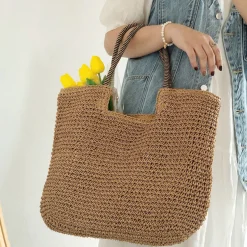 Elena Handbags Beach Straw Woven Tote Bag