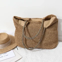 Elena Handbags Beach Straw Woven Tote Bag