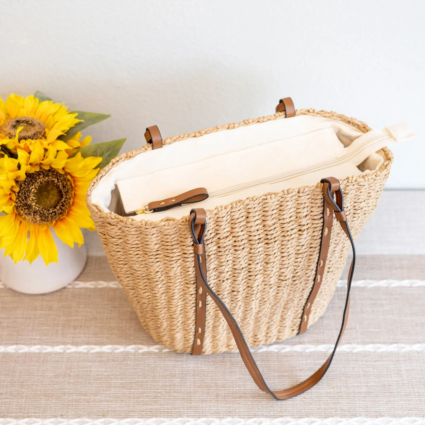 Elena Handbags Beach Straw Woven Tote Bag