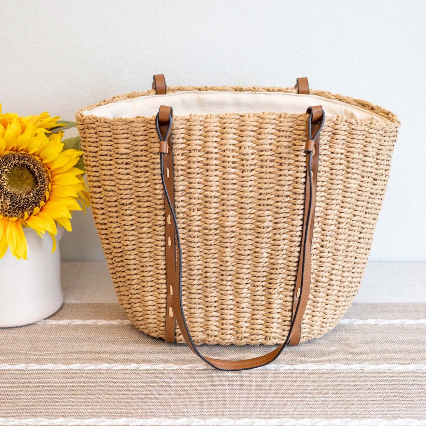 Elena Handbags Beach Straw Woven Tote Bag