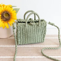 Elena Handbags Beach Straw Woven Box Crossbody Bag