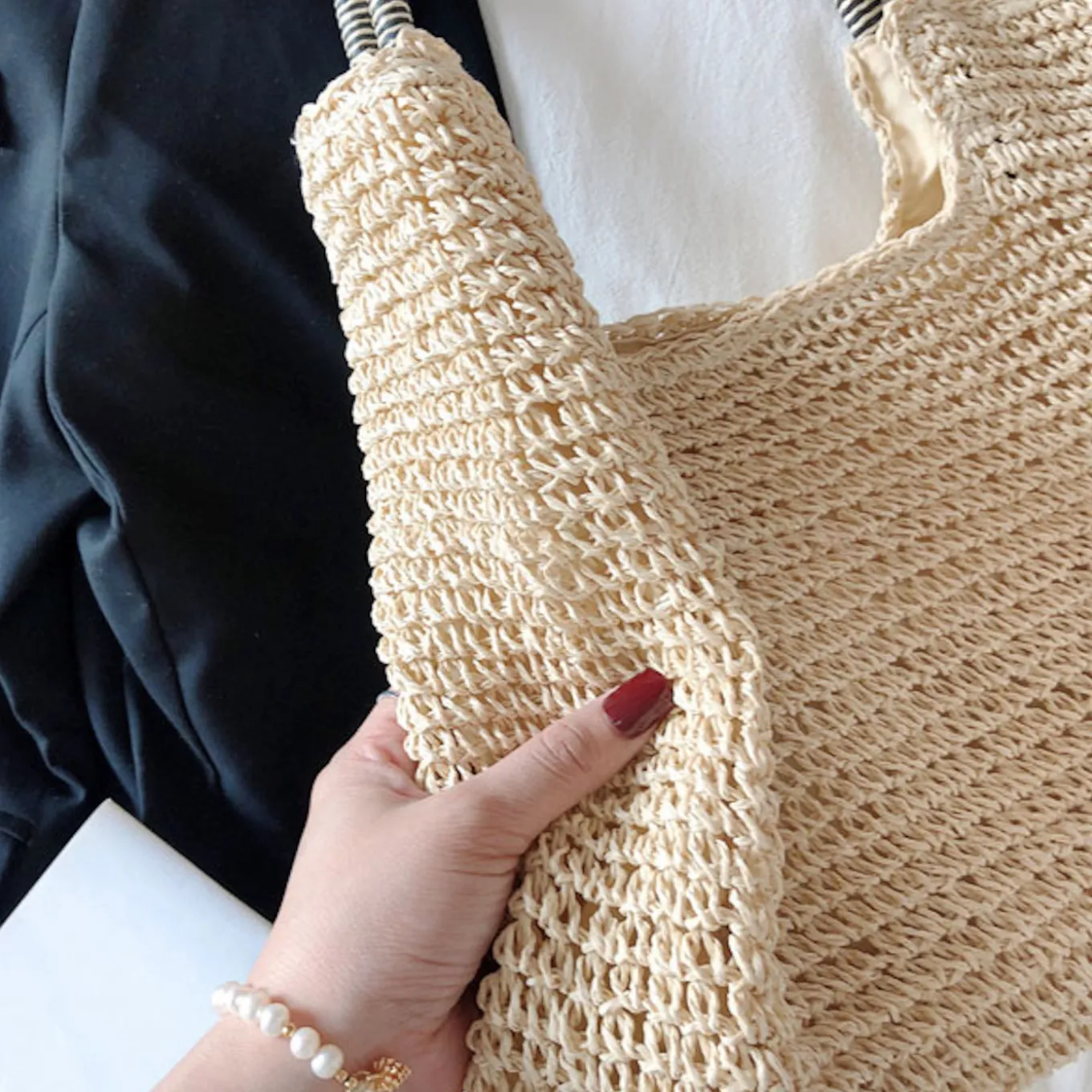Elena Handbags Beach Straw Woven Tote Bag