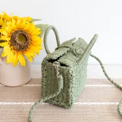 Elena Handbags Beach Straw Woven Box Crossbody Bag