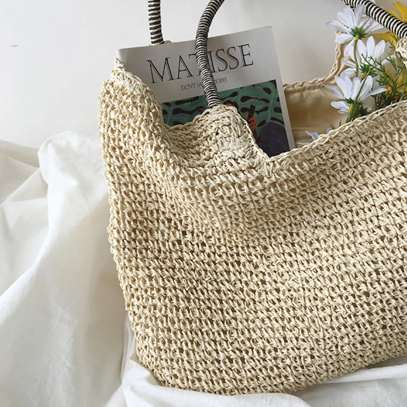 Elena Handbags Beach Straw Woven Tote Bag
