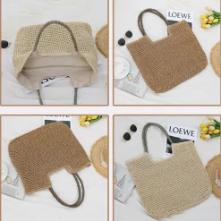 Elena Handbags Beach Straw Woven Tote Bag