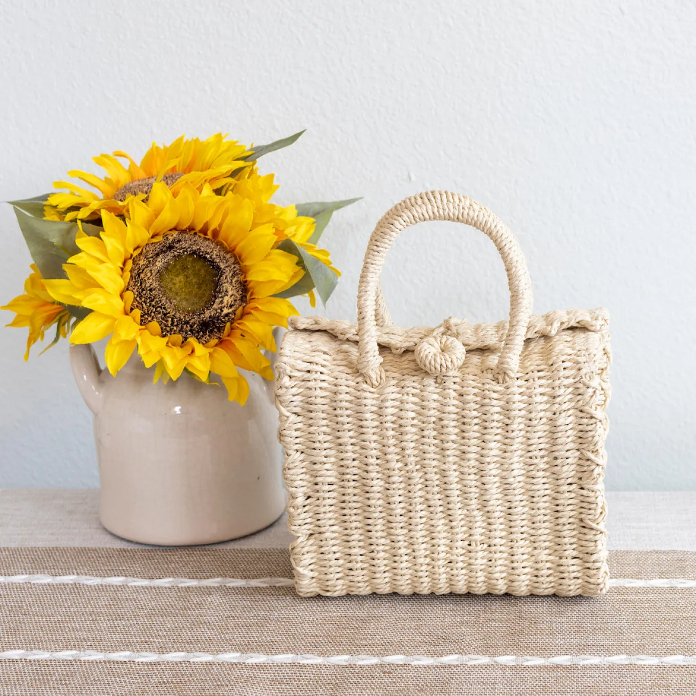 Elena Handbags Beach Straw Woven Box Crossbody Bag