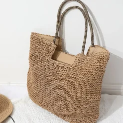 Elena Handbags Beach Straw Woven Tote Bag