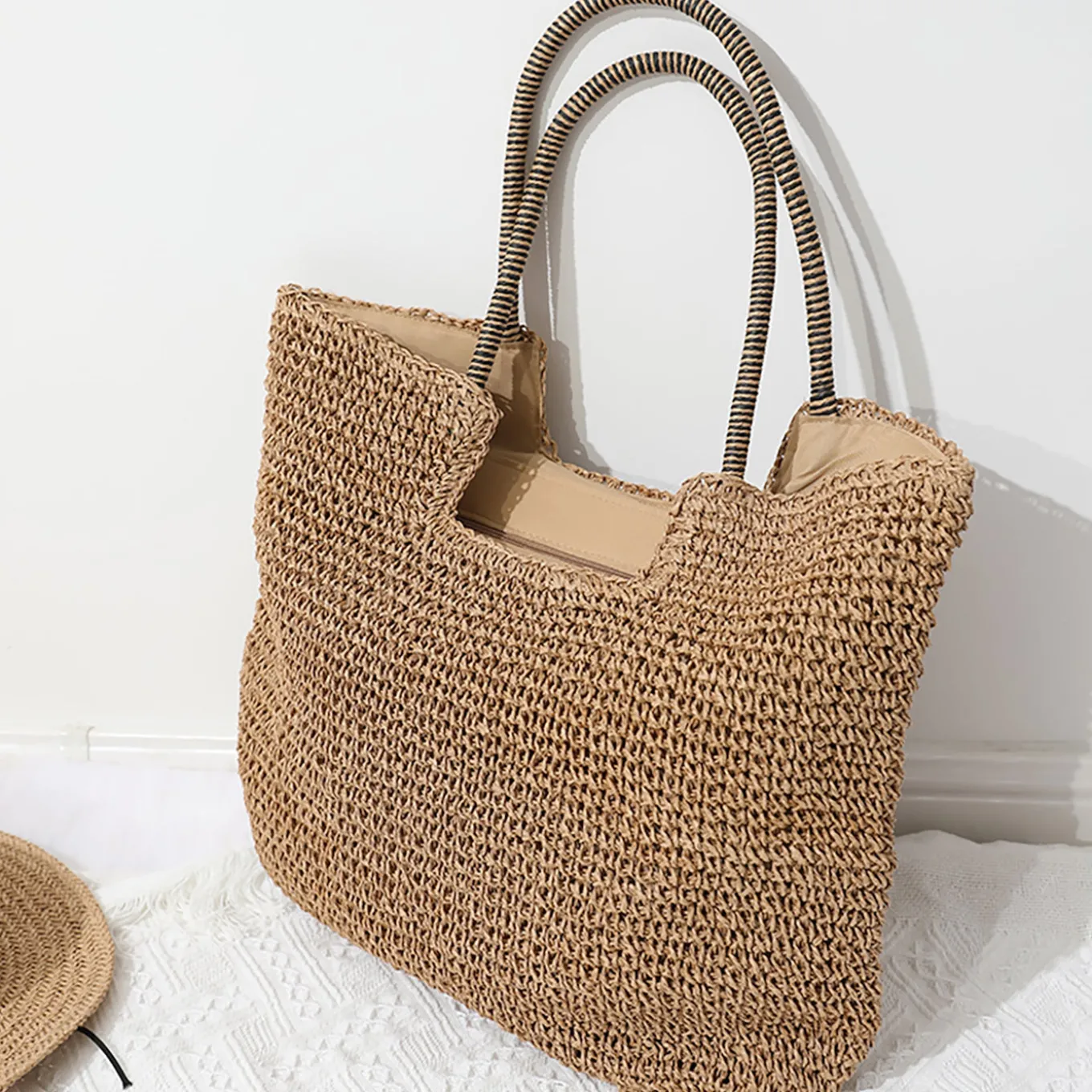 Elena Handbags Beach Straw Woven Tote Bag
