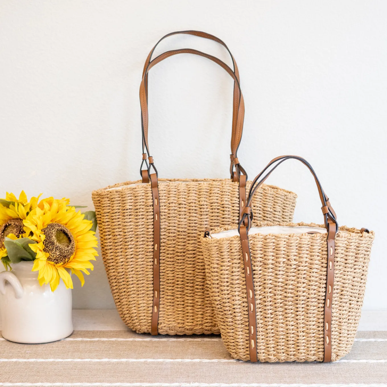 Elena Handbags Beach Straw Woven Tote Bag