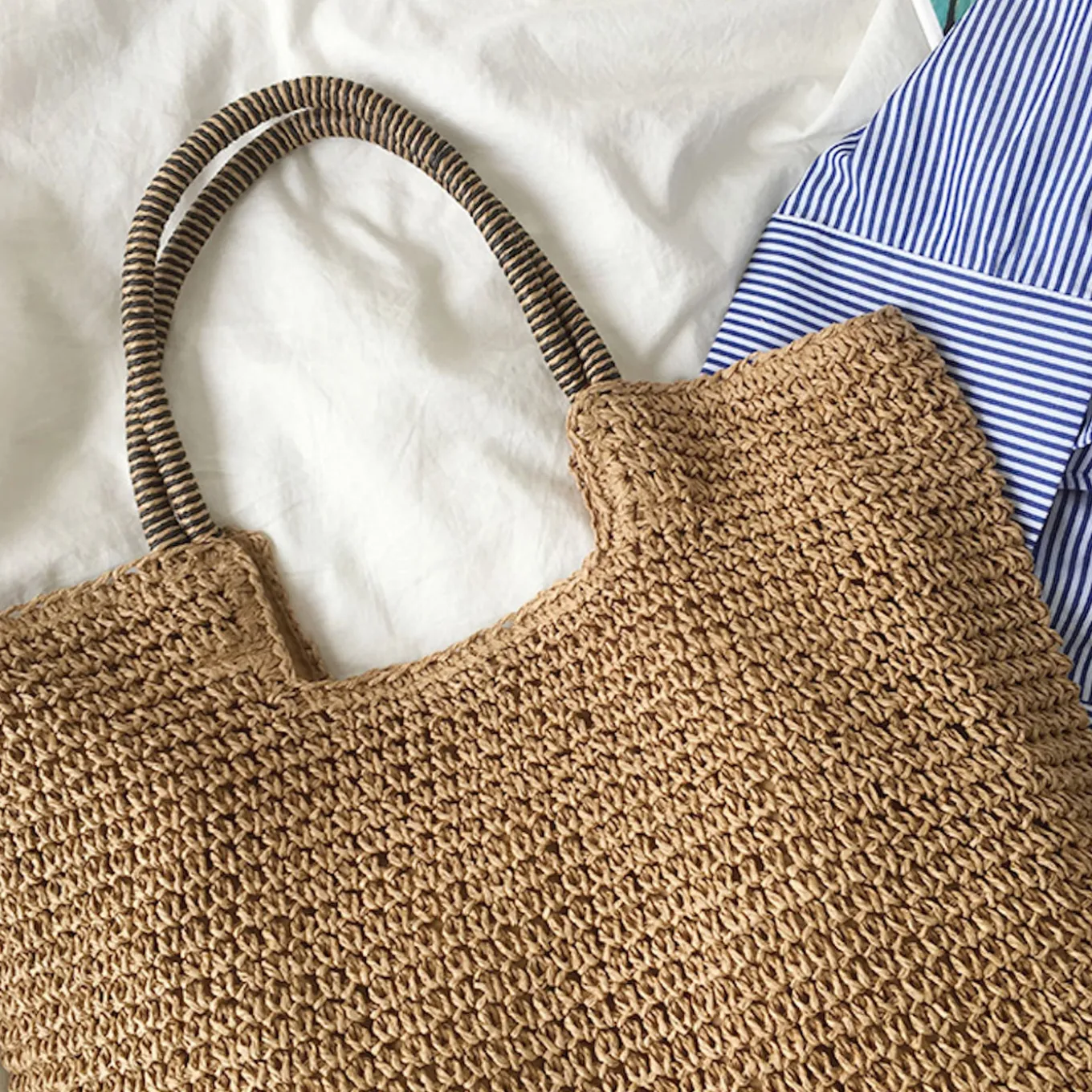 Elena Handbags Beach Straw Woven Tote Bag