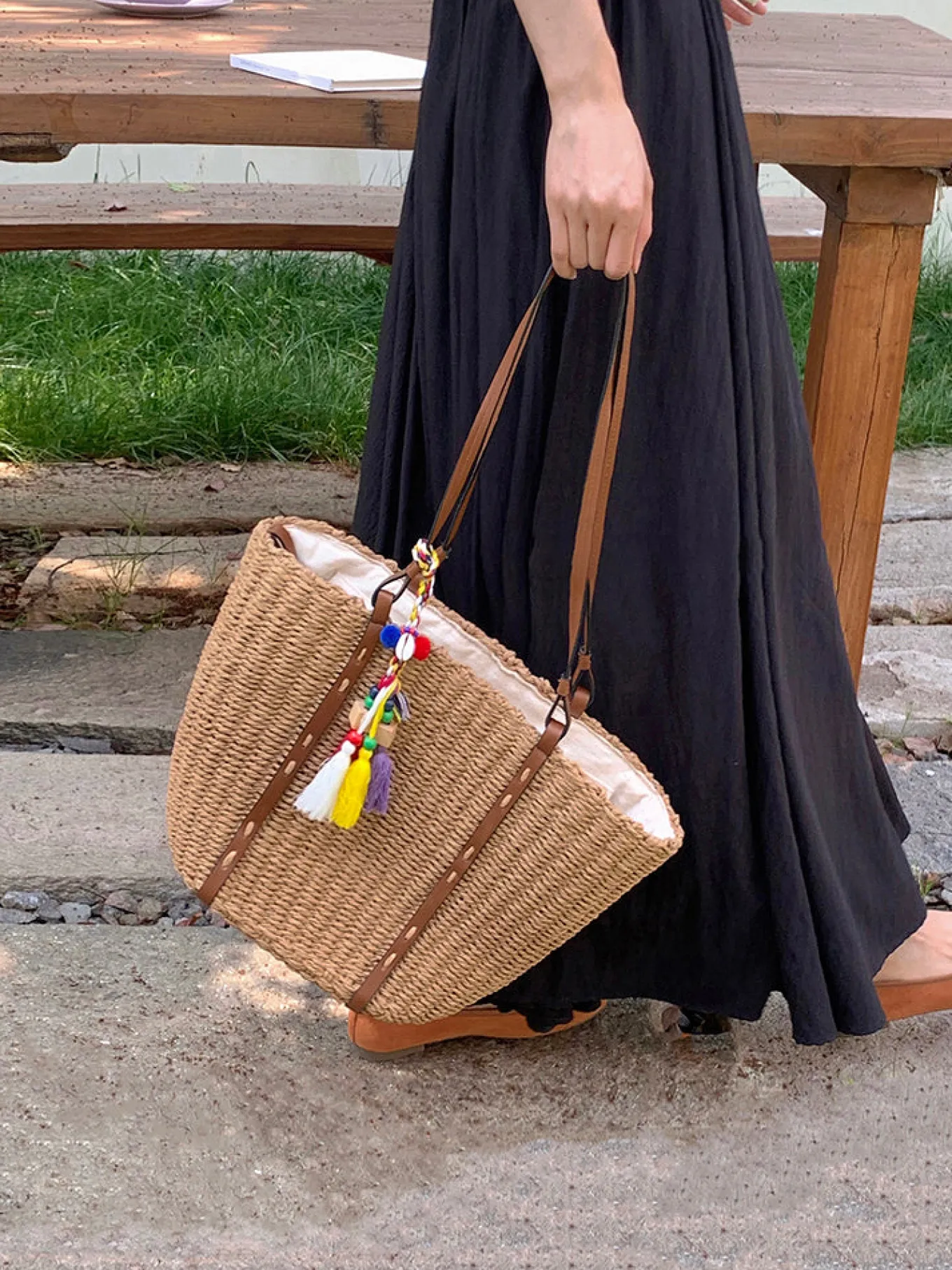 Elena Handbags Beach Straw Woven Tote Bag