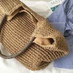 Elena Handbags Beach Straw Woven Tote Bag
