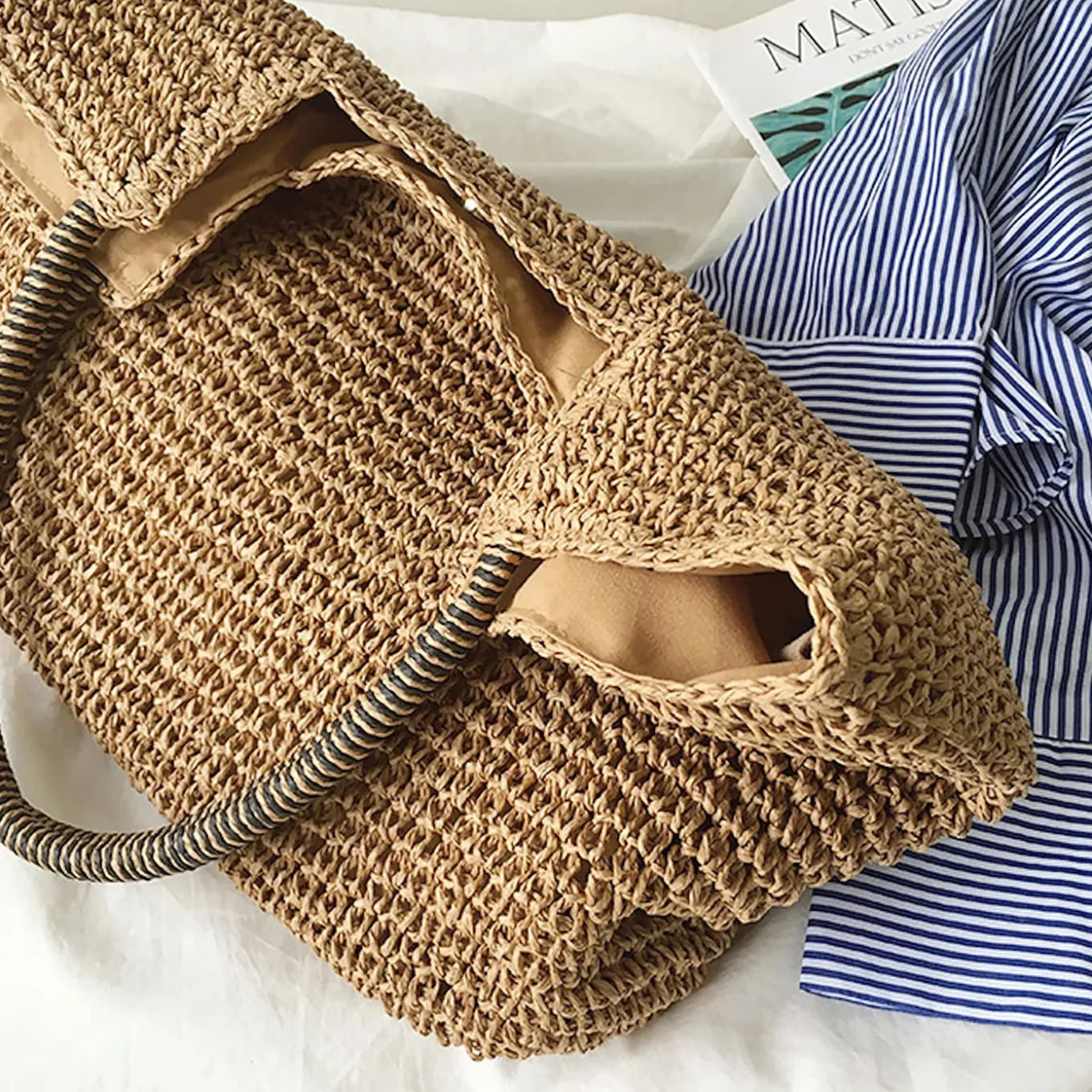 Elena Handbags Beach Straw Woven Tote Bag