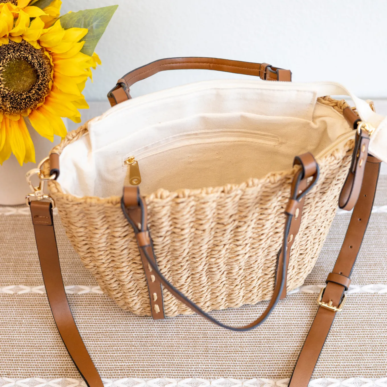 Elena Handbags Beach Straw Woven Tote Bag