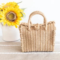 Elena Handbags Beach Straw Woven Box Crossbody Bag