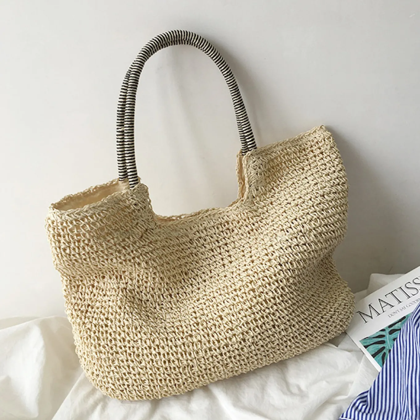 Elena Handbags Beach Straw Woven Tote Bag