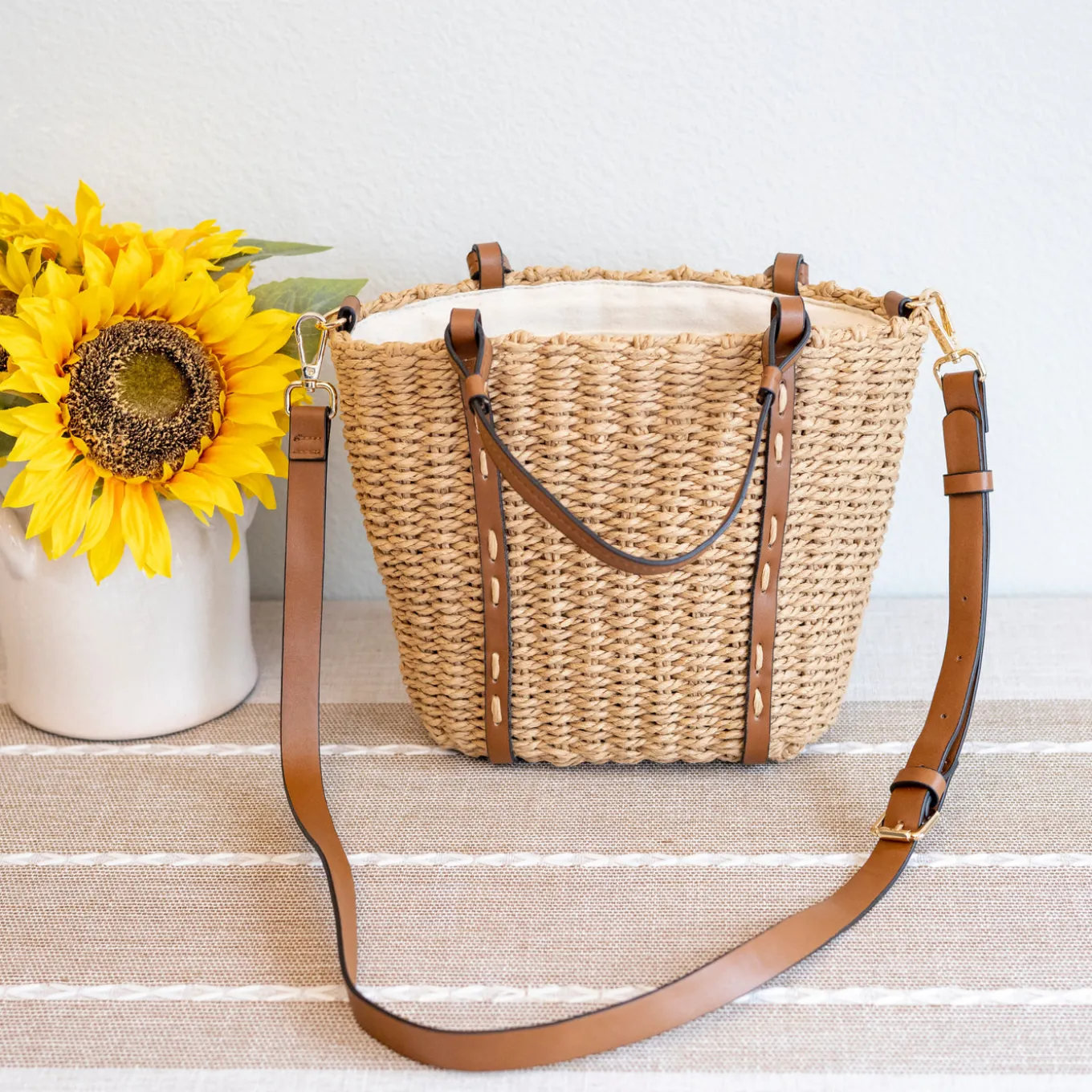 Elena Handbags Beach Straw Woven Tote Bag