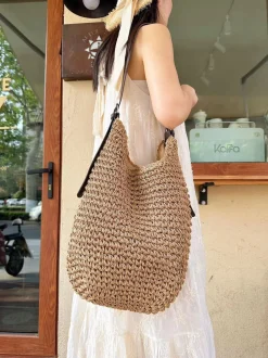 Elena Handbags Beach Straw Woven Tote Bag