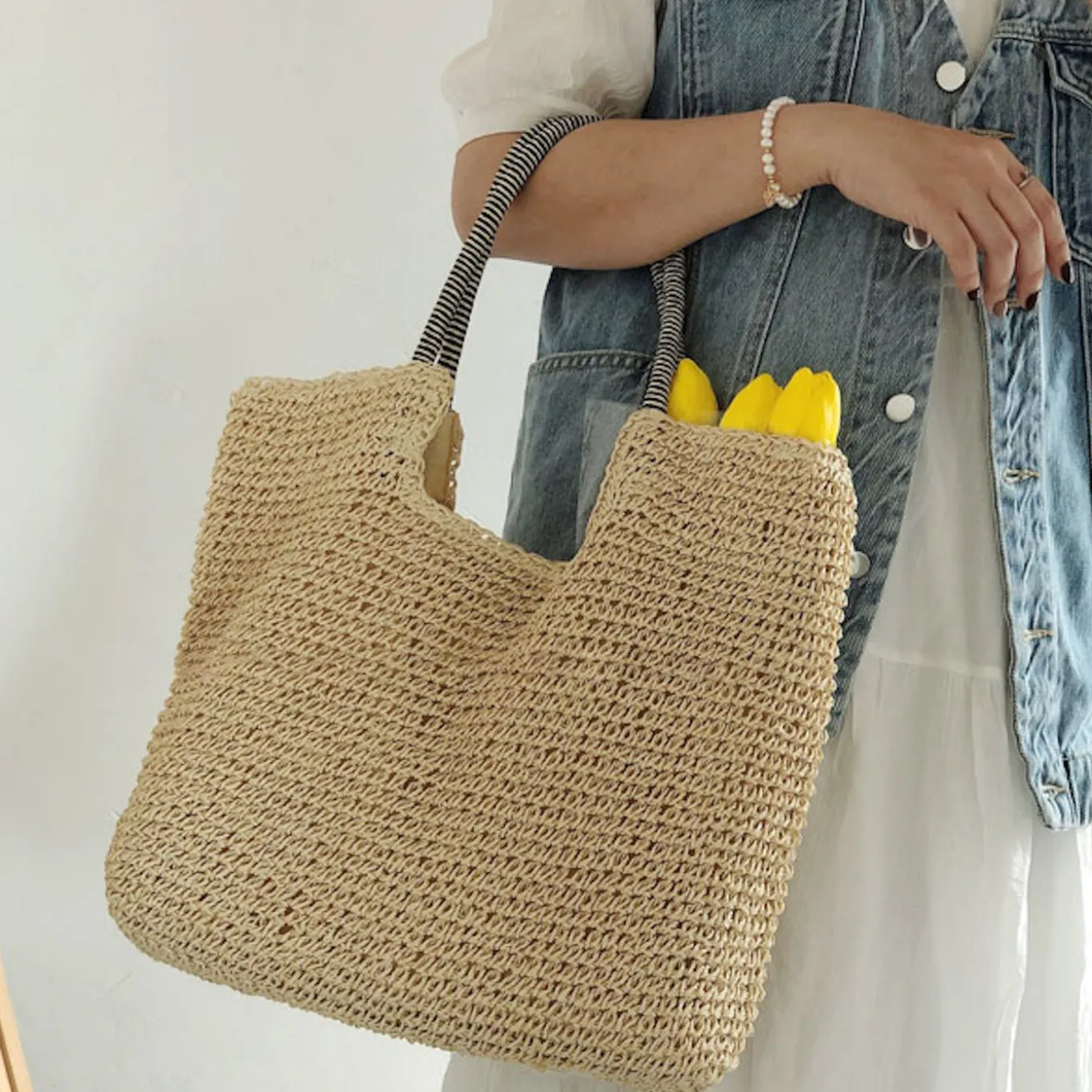 Elena Handbags Beach Straw Woven Tote Bag