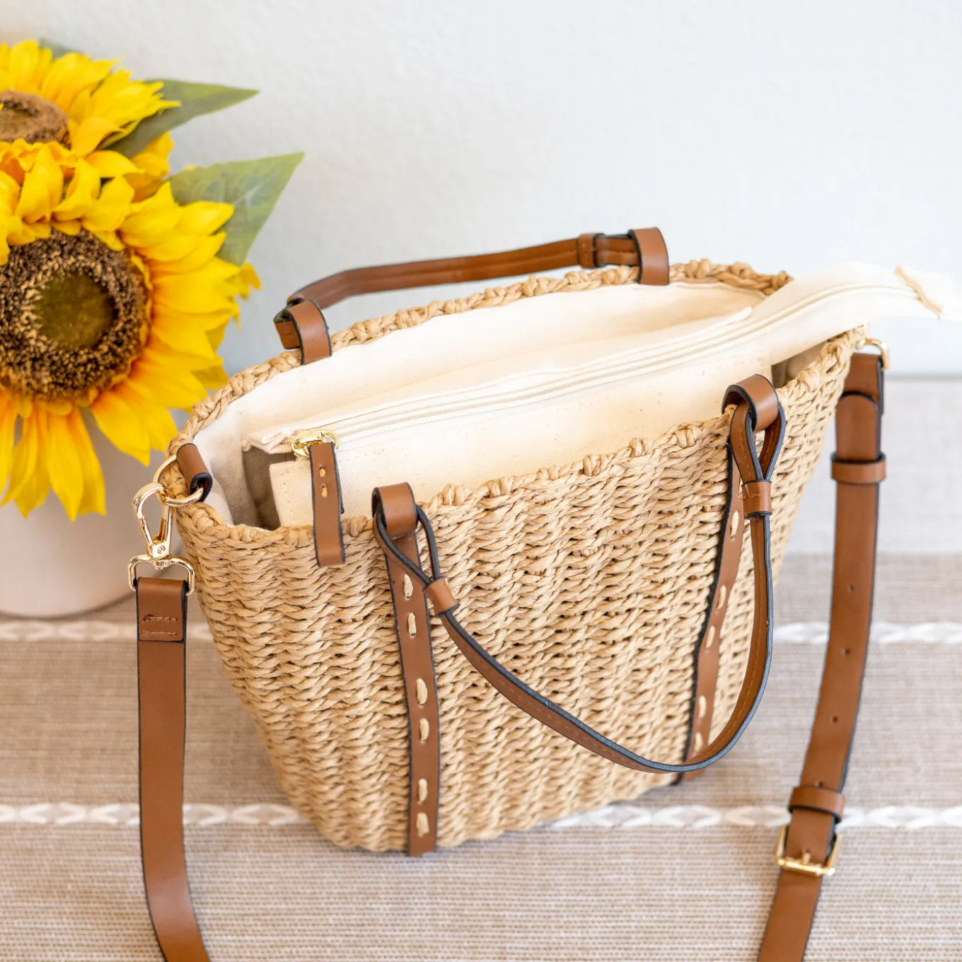 Elena Handbags Beach Straw Woven Tote Bag