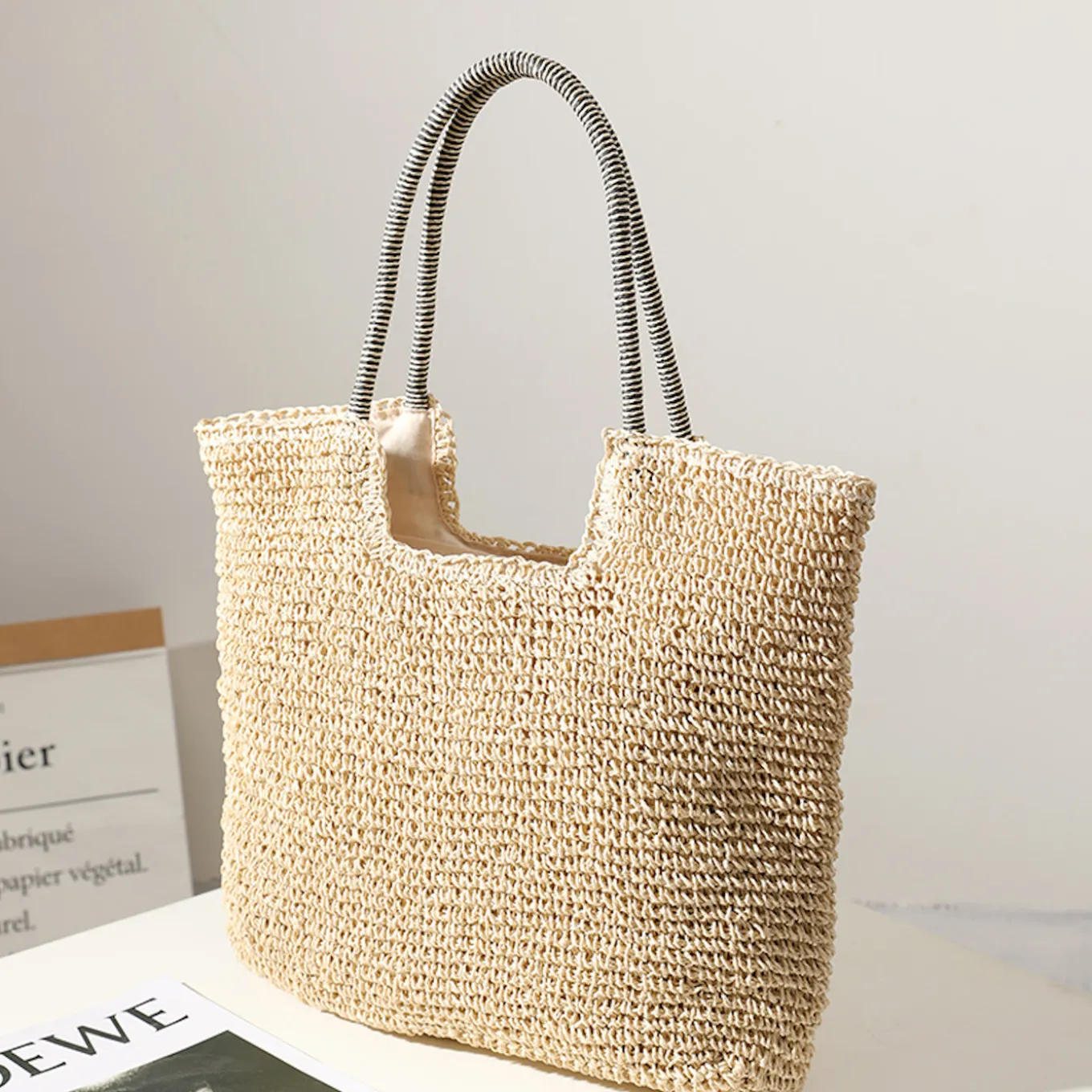 Elena Handbags Beach Straw Woven Tote Bag