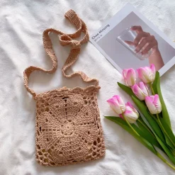 Elena Handbags Boho Cotton Knitted Shoulder Bag