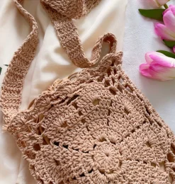 Elena Handbags Boho Cotton Knitted Shoulder Bag
