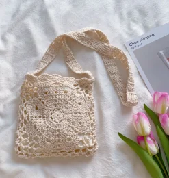 Elena Handbags Boho Cotton Knitted Shoulder Bag
