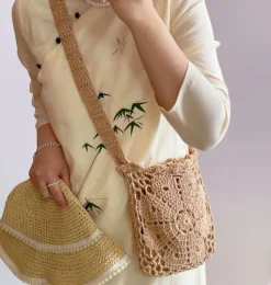 Elena Handbags Boho Cotton Knitted Shoulder Bag