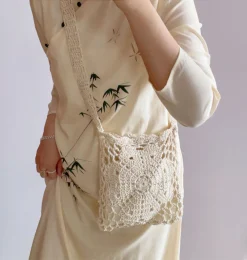 Elena Handbags Boho Cotton Knitted Shoulder Bag