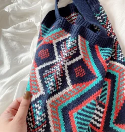 Elena Handbags Boho Knitted Shoulder Bag
