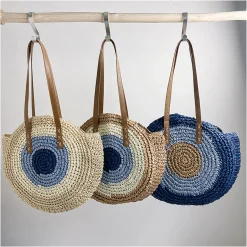 Elena Handbags Boho Round Beach Straw Tote