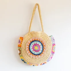 Elena Handbags Boho Round Beach Straw Tote