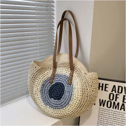 Elena Handbags Boho Round Beach Straw Tote