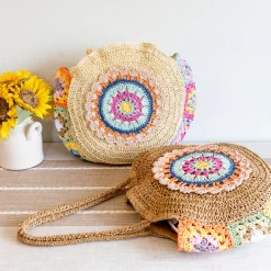 Elena Handbags Boho Round Beach Straw Tote