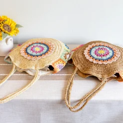 Elena Handbags Boho Round Beach Straw Tote