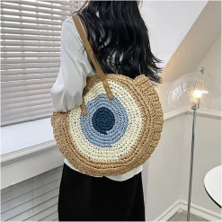 Elena Handbags Boho Round Beach Straw Tote