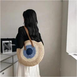 Elena Handbags Boho Round Beach Straw Tote