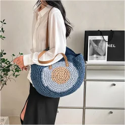 Elena Handbags Boho Round Beach Straw Tote