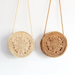 Elena Handbags Boho Straw Round Shoulder Bag