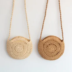Elena Handbags Boho Straw Woven Round Tote