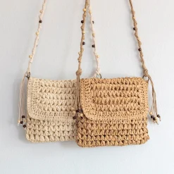Elena Handbags Boho Straw Square Messenger Purse with Tassel