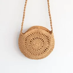 Elena Handbags Boho Straw Woven Round Tote
