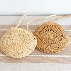 Elena Handbags Boho Straw Woven Round Tote
