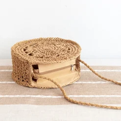 Elena Handbags Boho Straw Round Shoulder Bag